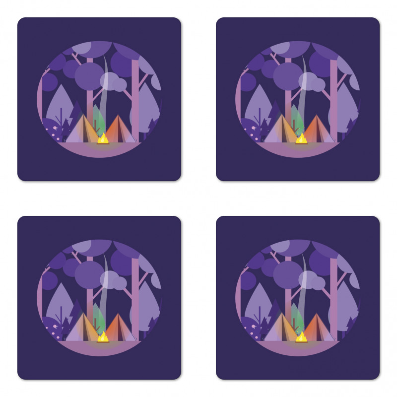 Forest Scenery with Tents Coaster Set Of Four