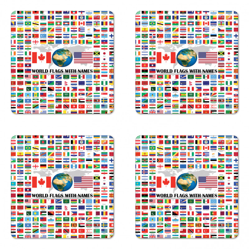 World Flags with Names Coaster Set Of Four