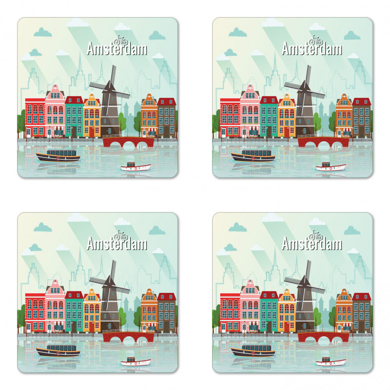 Colorful Houses Waterside Coaster Set Of Four