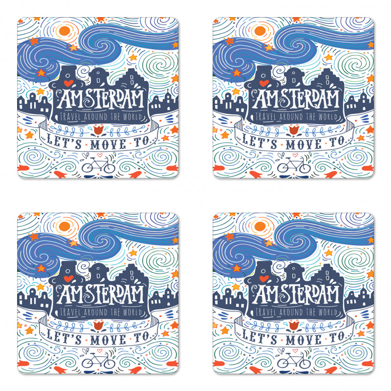 Canal Houses Travel Words Coaster Set Of Four