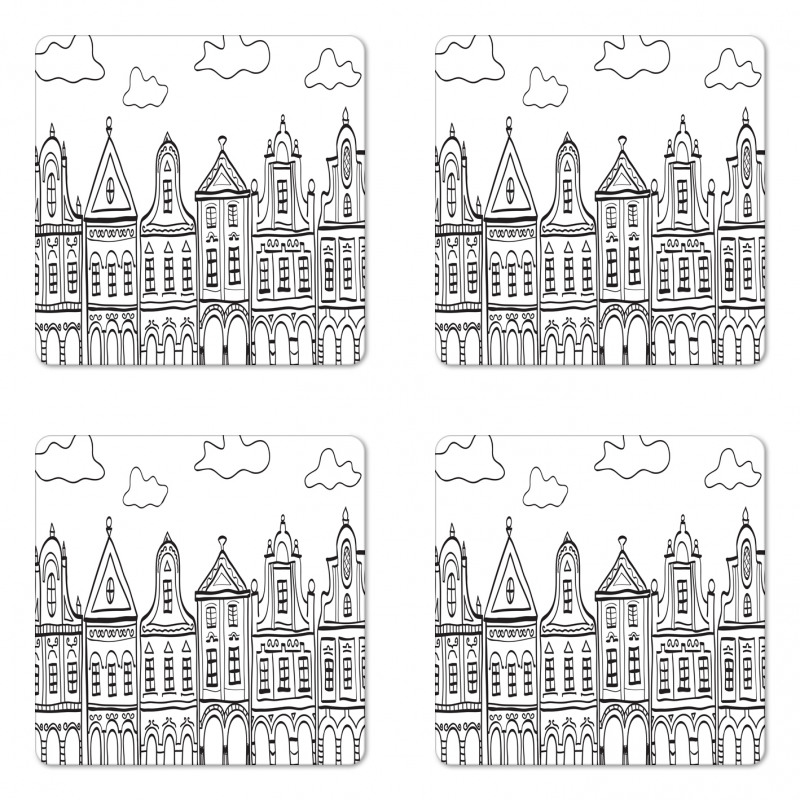 Village Houses Theme Coaster Set Of Four