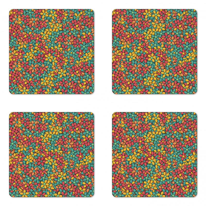 Retro Colored Doodle Coaster Set Of Four