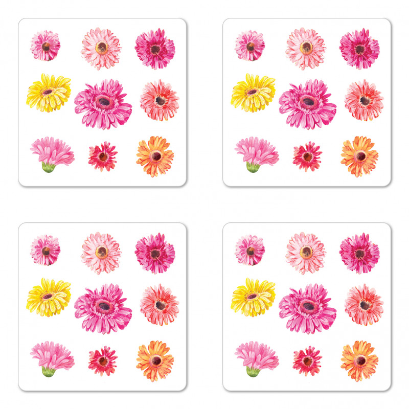 Pink Yellow Flowers Coaster Set Of Four