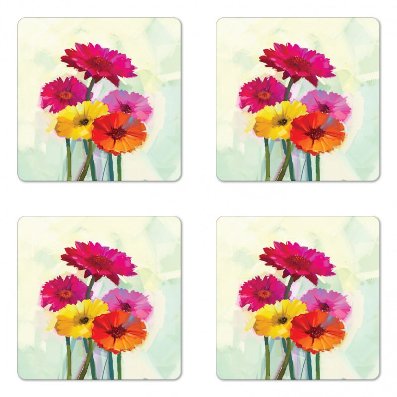 Oil Painting Flowers Coaster Set Of Four