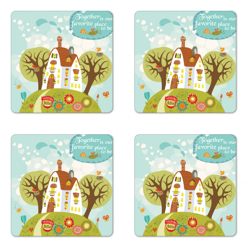 Fairytale Cartoon with Words Coaster Set Of Four