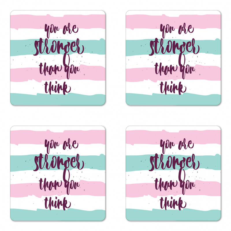 Watercolor Stripes Typography Coaster Set Of Four