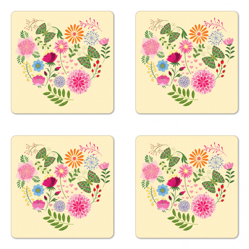 Colorful Flowers Butterflies Coaster Set Of Four