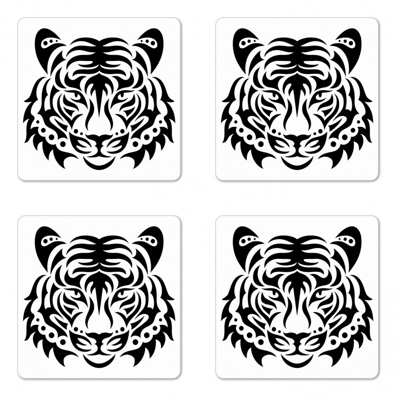 Wild Tiger Head Coaster Set Of Four