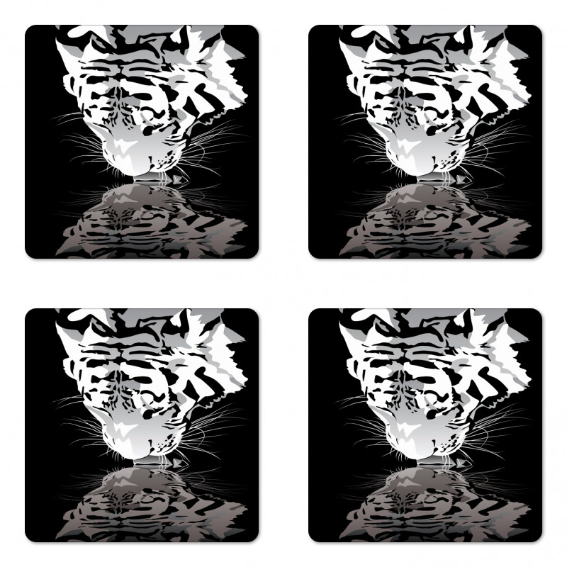 Tiger Drinking Water Coaster Set Of Four