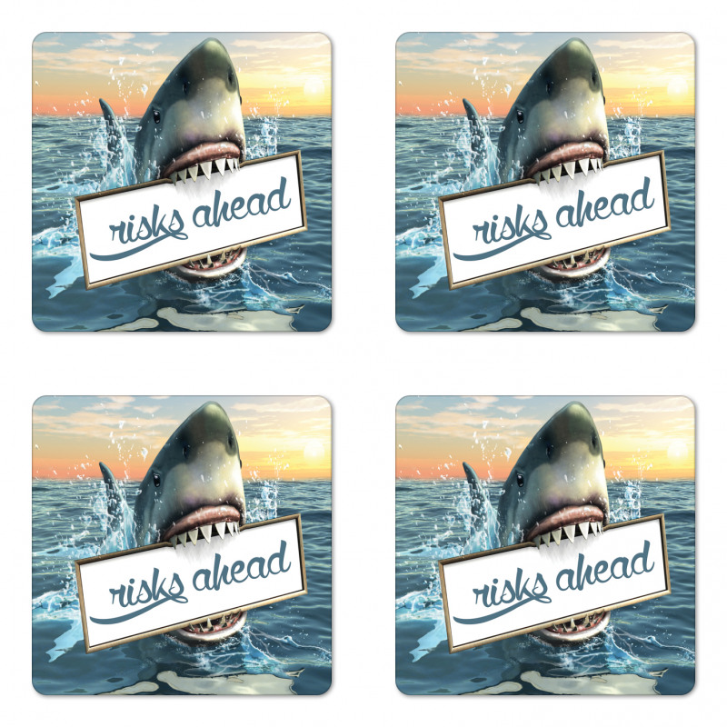 Dangerous Fish Holds Plaque Coaster Set Of Four