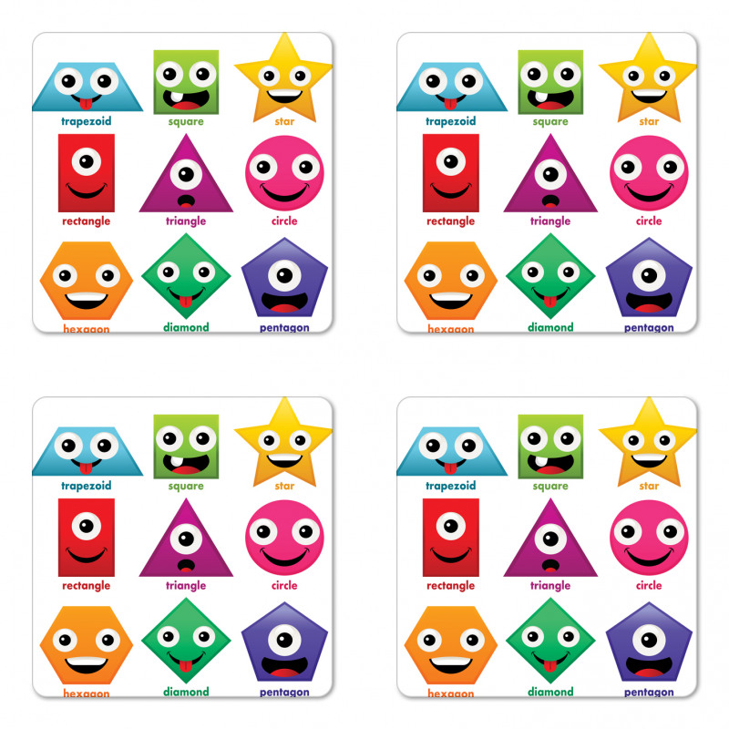 Shapes with Funny Faces Coaster Set Of Four