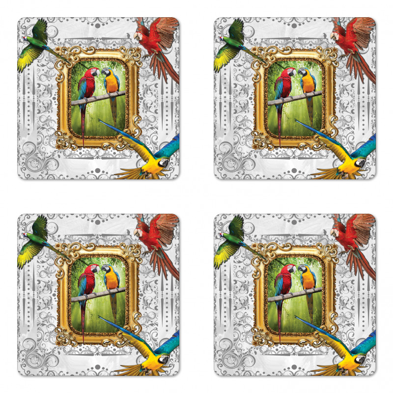 Exotic Colorful Birds Image Coaster Set Of Four