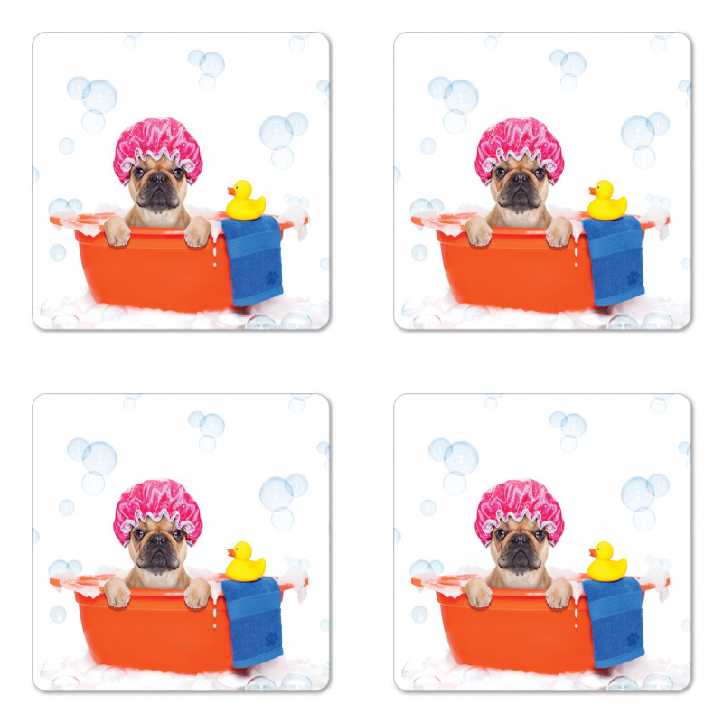 Dog Having a Bath Tub Coaster Set Of Four