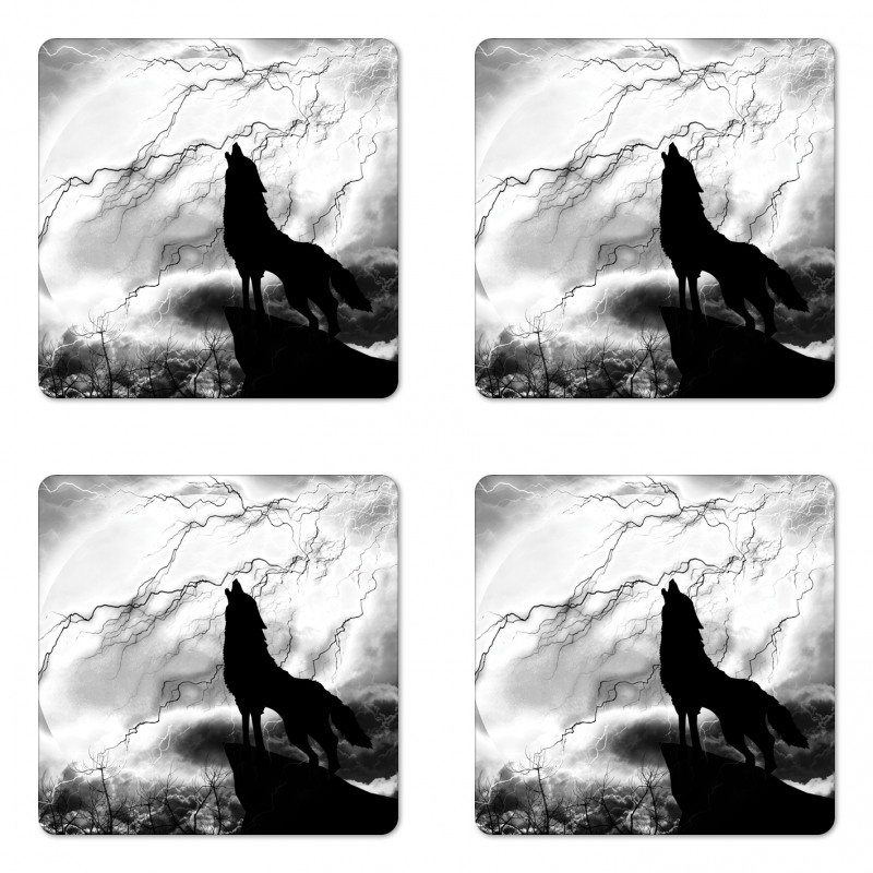 Howling Under Full Moon Coaster Set Of Four