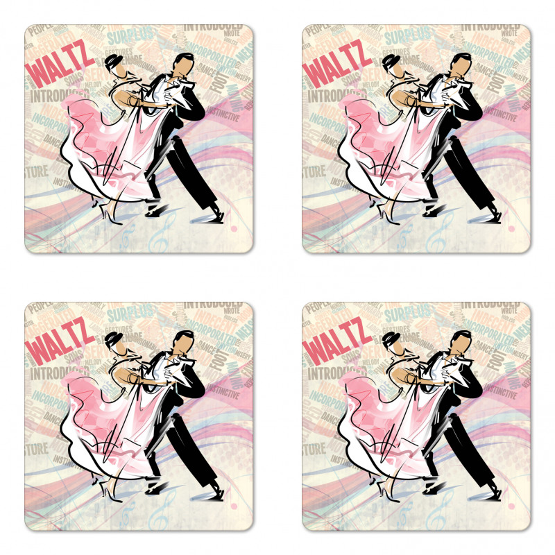 Romantic Dancing Couple Words Coaster Set Of Four