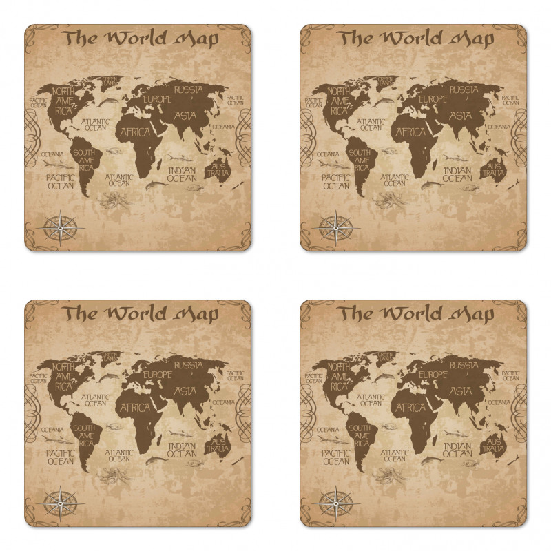 Vintage Topographic Image Coaster Set Of Four