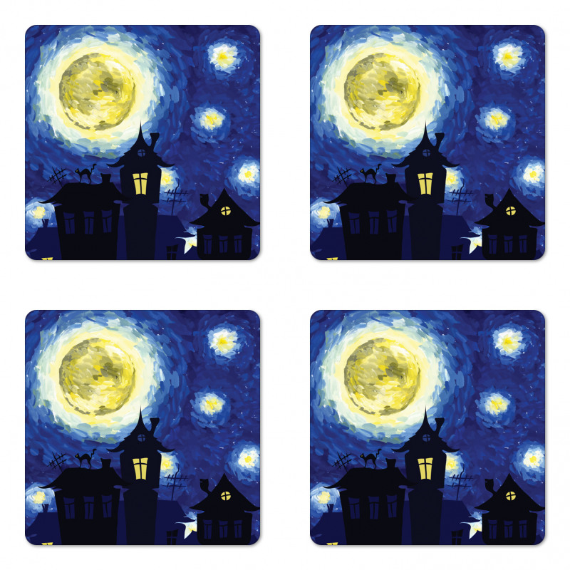 Country Houses Full Moon Coaster Set Of Four