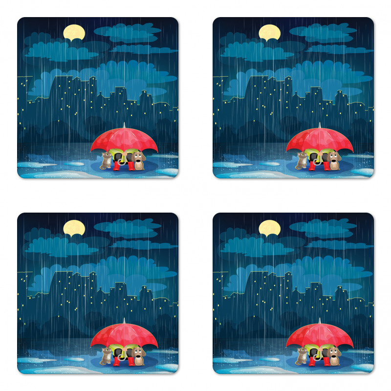 Cartoon Animal under Rain Coaster Set Of Four