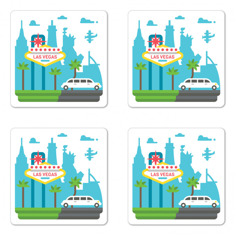 Cartoon Limo City Sign Coaster Set Of Four