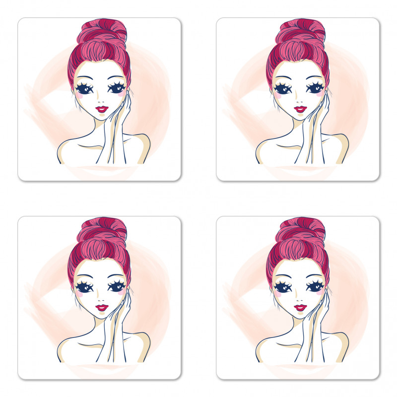 Pink Updo Bun Hairstyle Coaster Set Of Four