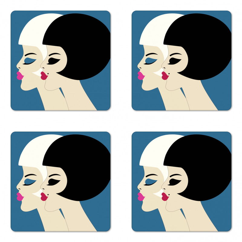 Bob Haircut Twin Ladies Coaster Set Of Four