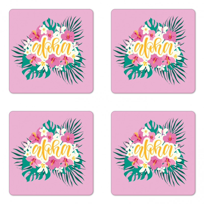 Exotic Flowers Palm Leaves Coaster Set Of Four