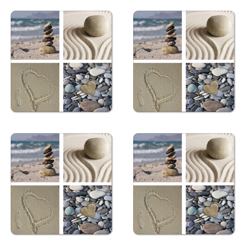 Sand and Pebbles Collage Coaster Set Of Four