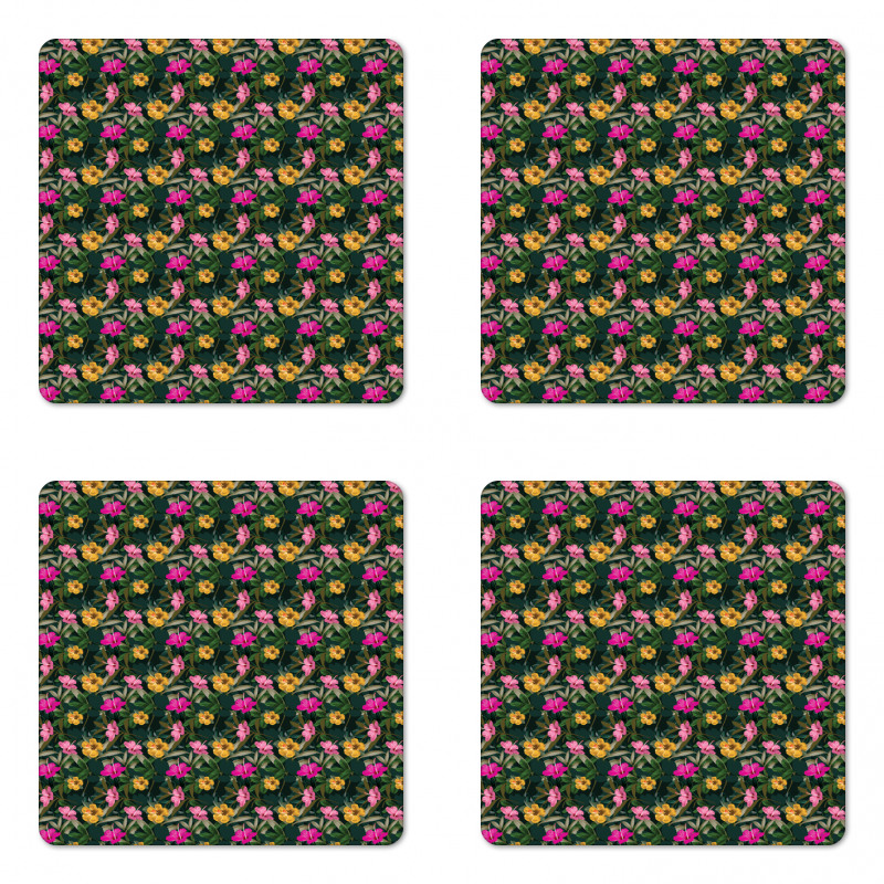 Full Blossom Hibiscus Motif Coaster Set Of Four