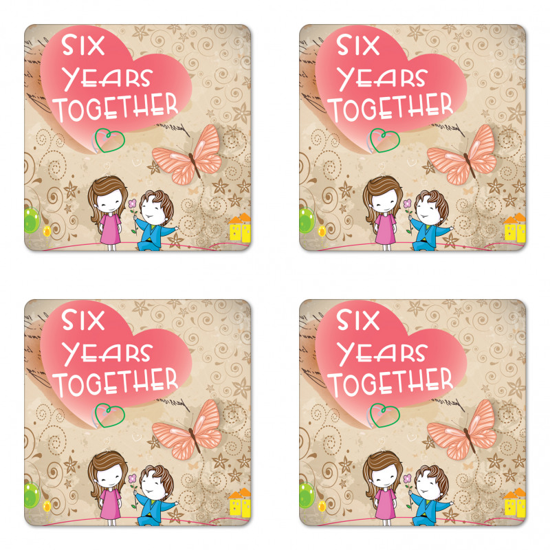 6 Years Together Words Coaster Set Of Four