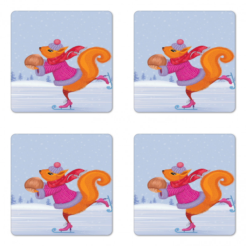 Skating Animal with a Nut Coaster Set Of Four