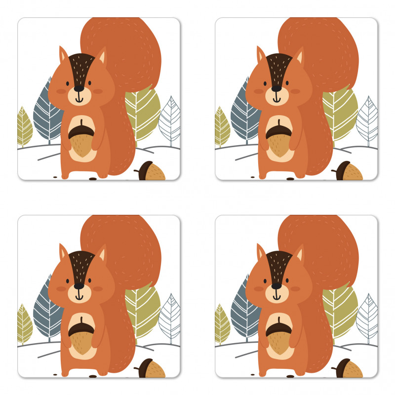 Woodland Trees and Animal Coaster Set Of Four