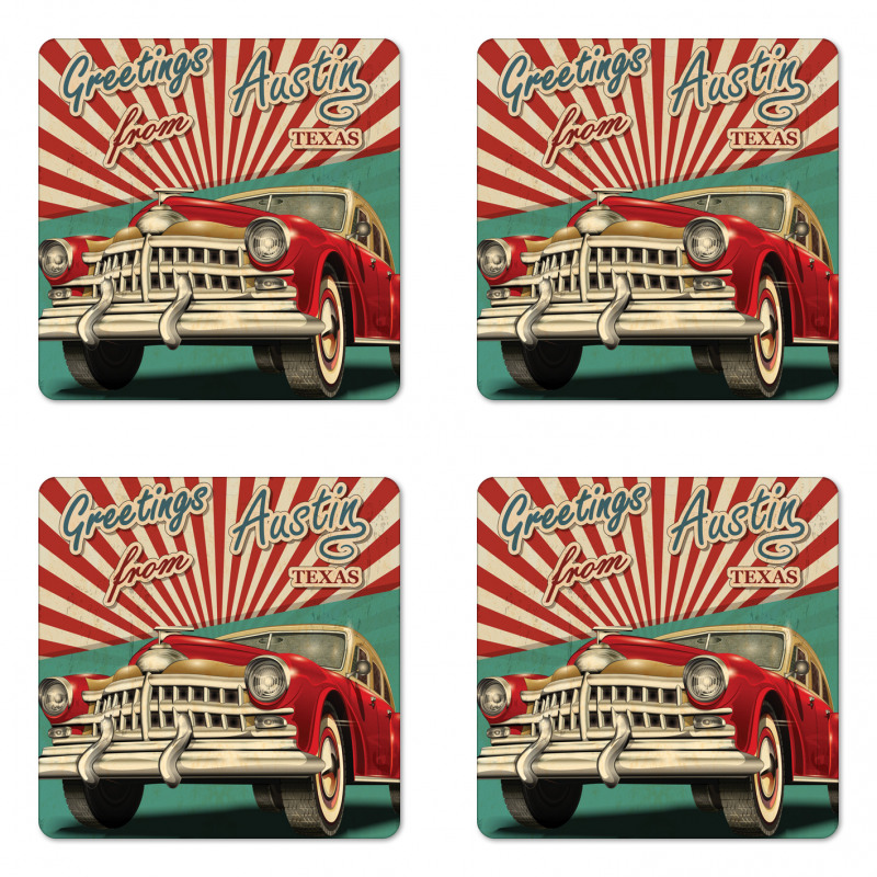 Retro American Classical Car Coaster Set Of Four