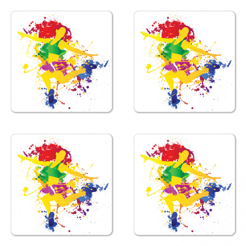 Red Hair Fitness Girl Dancer Coaster Set Of Four