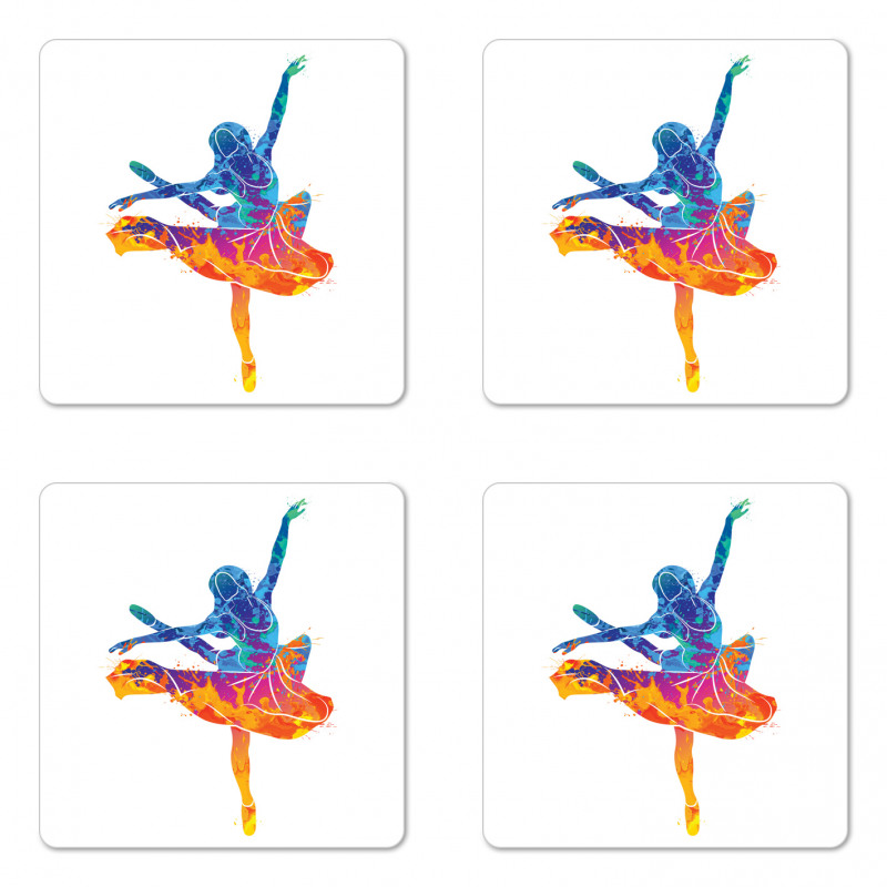 Colorful Ballerina Girl Pose Coaster Set Of Four