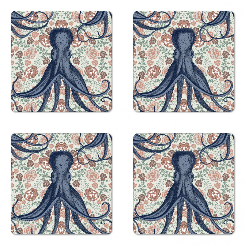 Animal on Retro Flowers Coaster Set Of Four