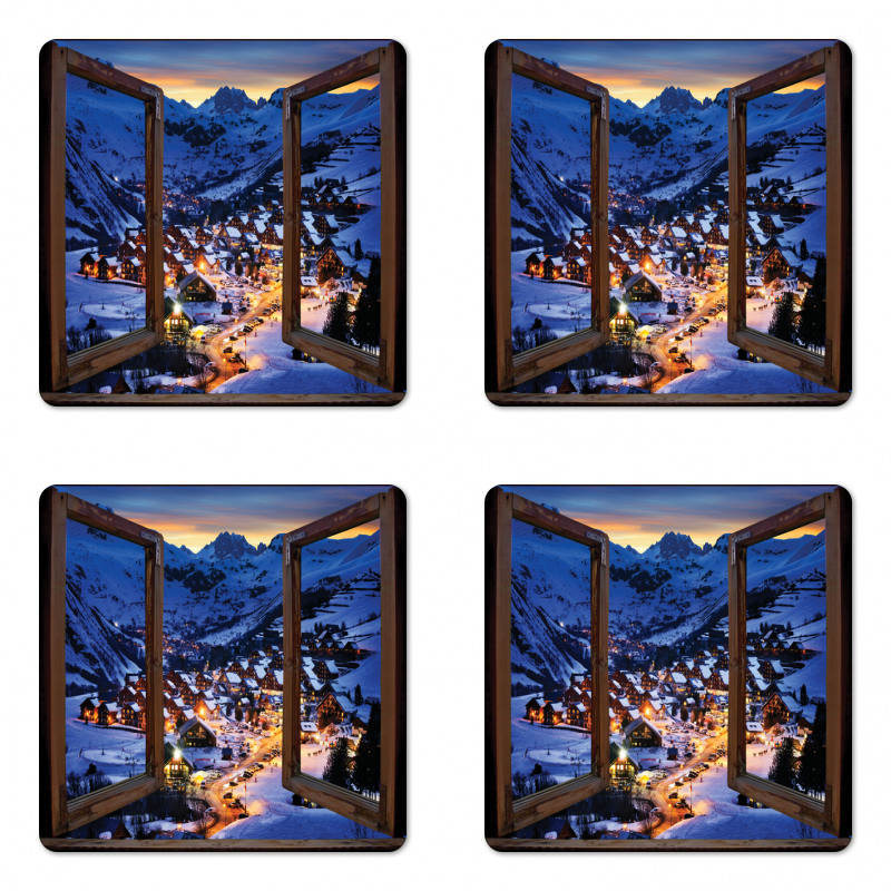 Winter Season Town Coaster Set Of Four