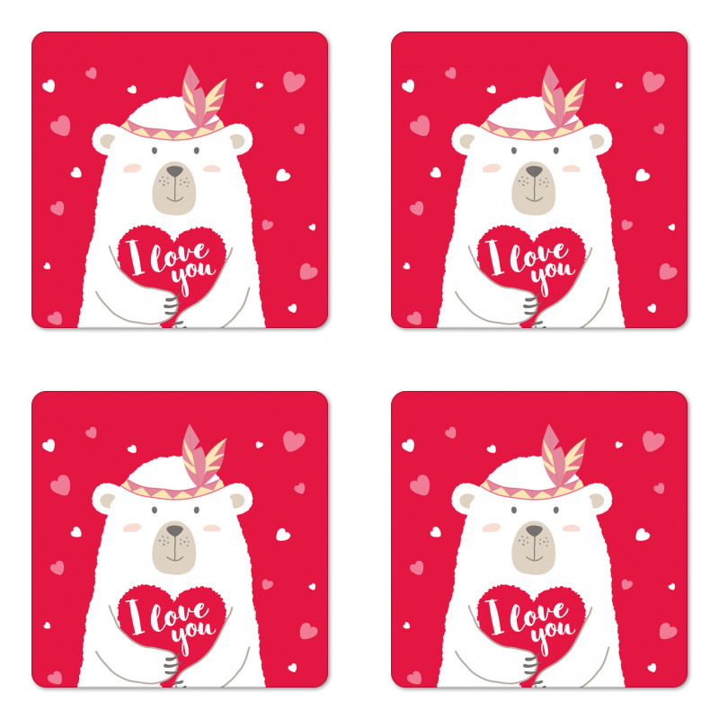 Bear Holding a Heart Coaster Set Of Four