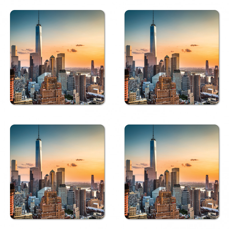 Sunset Manhattan Skyline Coaster Set Of Four