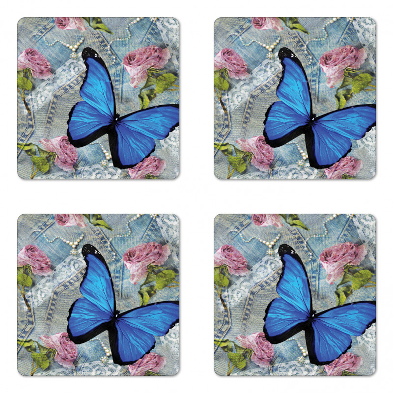 Roses Pearls and Butterly Coaster Set Of Four