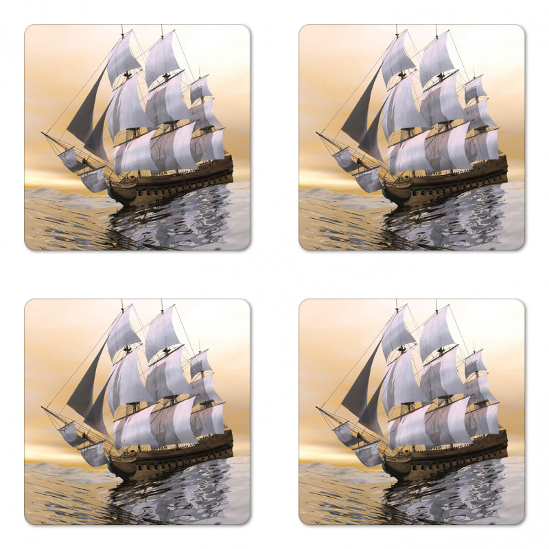 Ship Sailing on Ocean Coaster Set Of Four