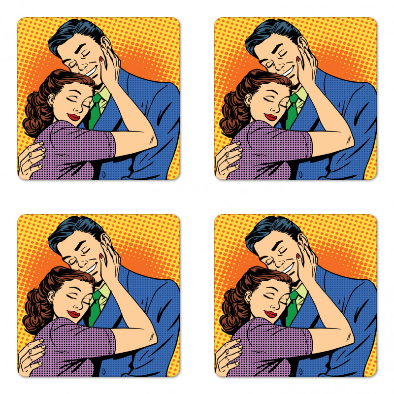 Loving Husband Wife Hugging Coaster Set Of Four