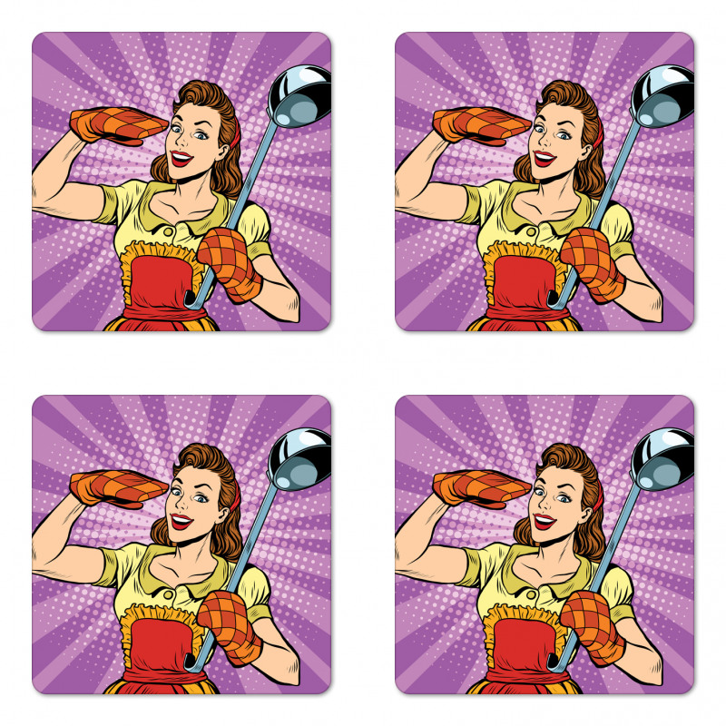 Retro Housewife Cooking Dinner Coaster Set Of Four