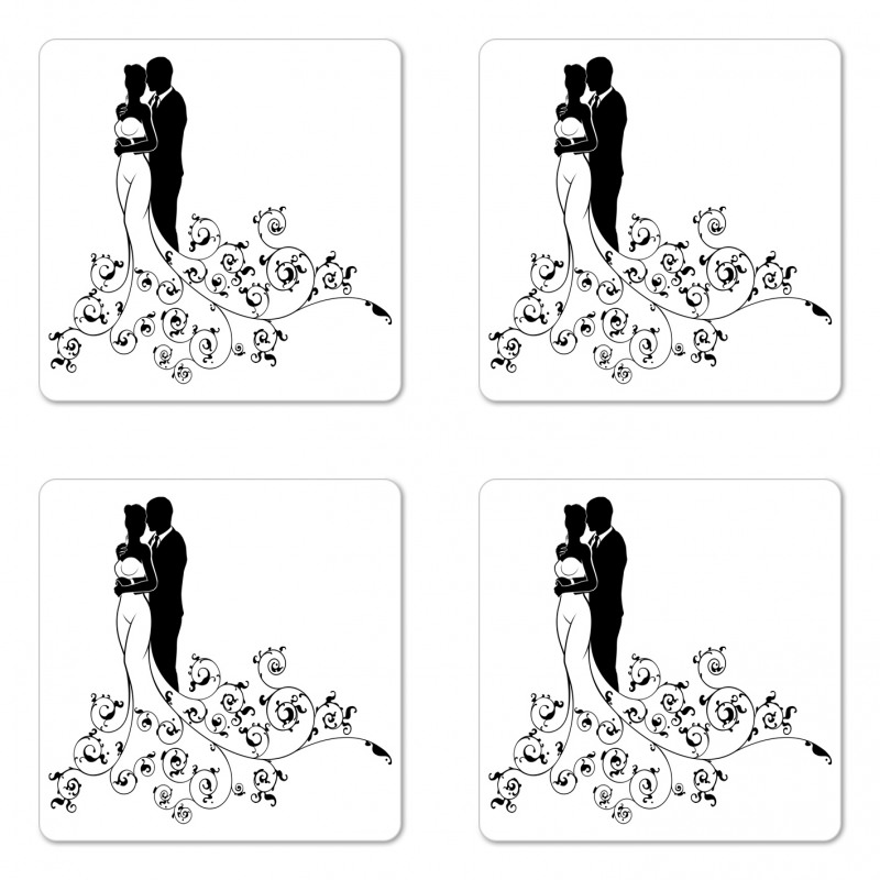 Bride and Groom Abstract Art Coaster Set Of Four