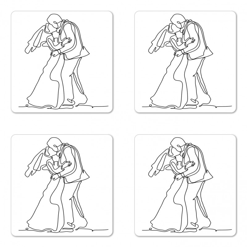 Kissing Romantic Couple Sketch Coaster Set Of Four