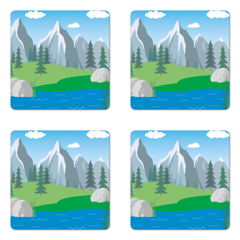 Cartoon Spring Scene Coaster Set Of Four