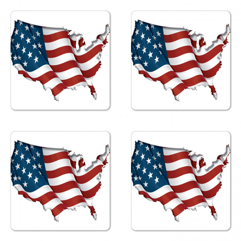 Patriotic Waving USA Flag Coaster Set Of Four