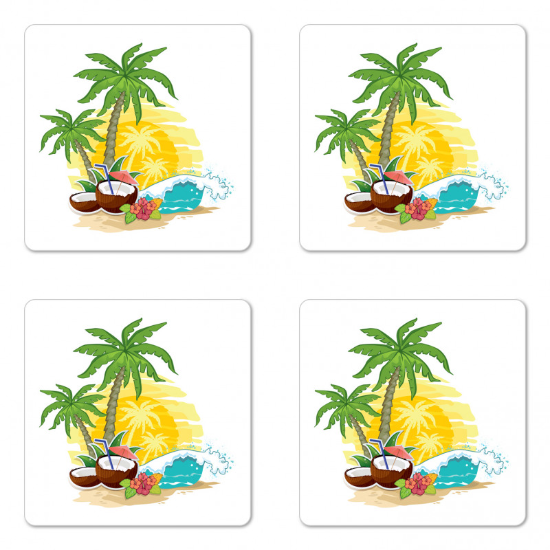 Coconut Drink Palms Coaster Set Of Four