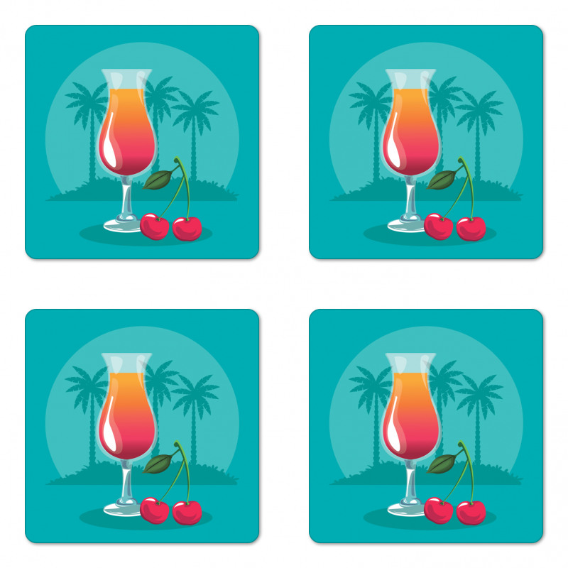 Cherry Cocktail Blue Coaster Set Of Four