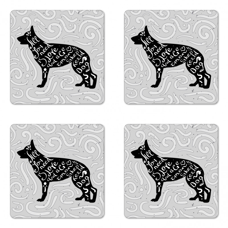 German Shepherd Dog Doodle Coaster Set Of Four