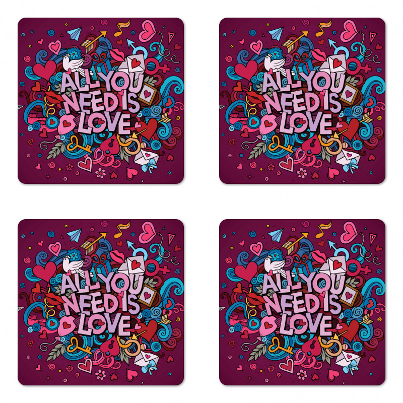 Colorful Cartoon Doodle Art Coaster Set Of Four